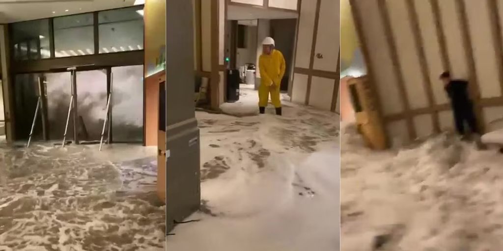 Supertifón Ragasa: Ola Gigante Destroza Lobby de Hotel en Hong Kong; Más de 1.8 Millones Evacuados en China